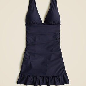 NWT J CREW Long Torso Ruffle Swim Dress in Navy